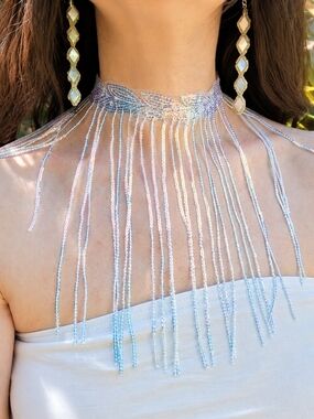 Handmade Iridescent Fringe Sequin Choker Necklace Boho Festival Rave Party Event